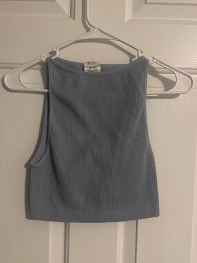 Cotton On Ribbed High-Neck Cropped Tank - Light Blue